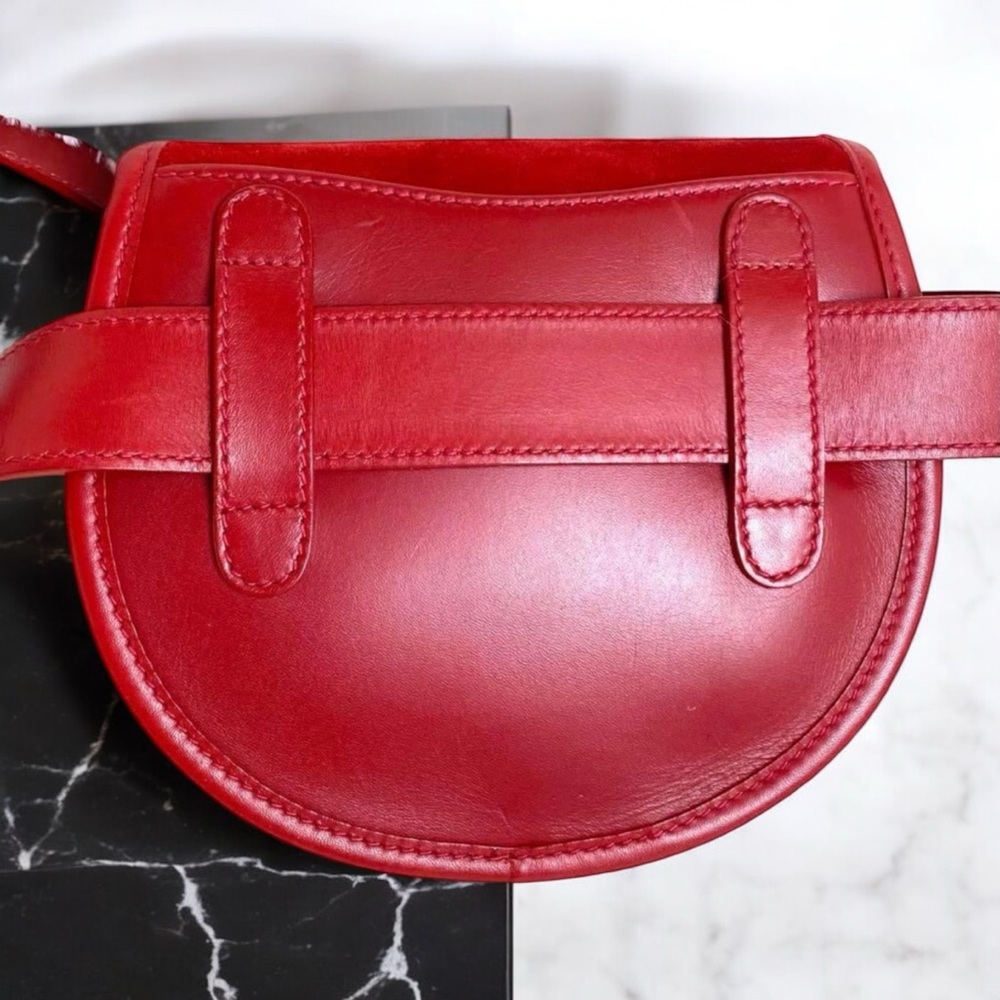 Gucci Horsebit Suede Waist Bag Mini Saddle Clutch Leather Red Gold Vintage COA - Picture 6 of 16